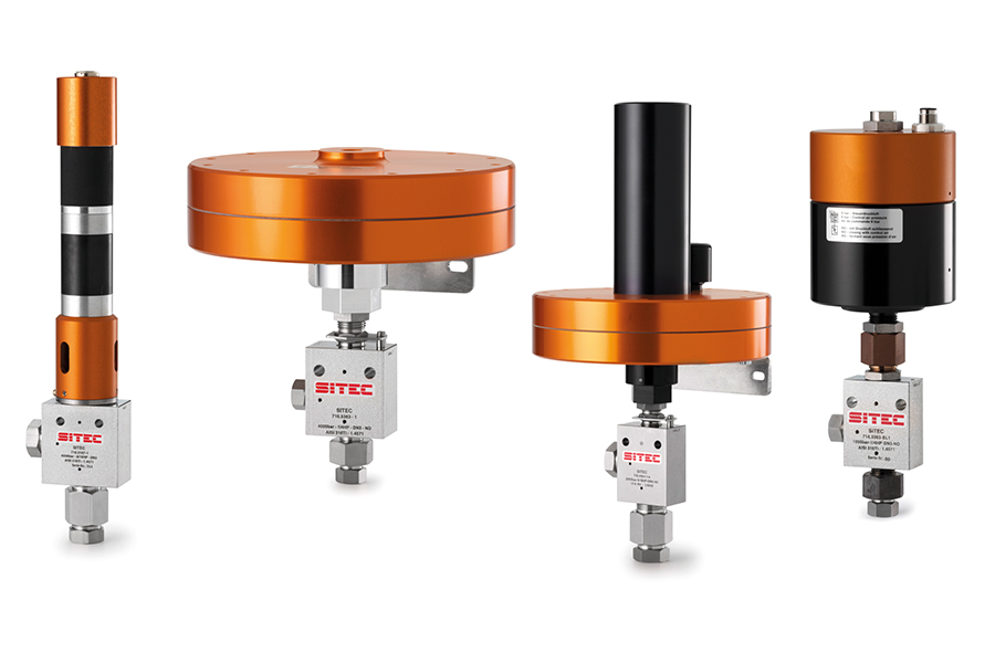 Range of SITEC high pressure valves fitted with pneumatic actuators for industrial fluid control applications.