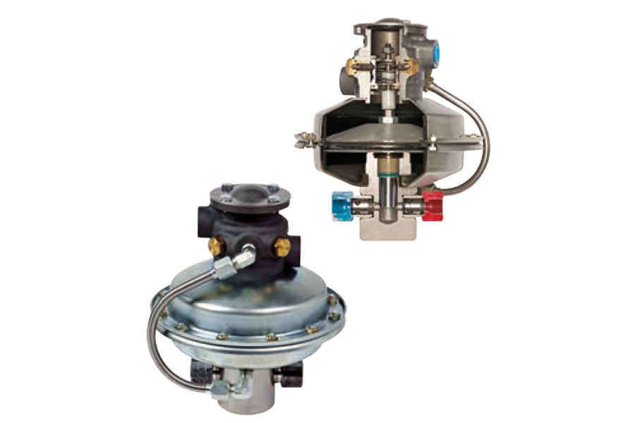 Sprague Products industrial pressure regulators with stainless steel housings and pressure control fittings.